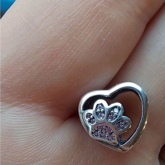 925 Sterling Silver Pink Paw Charm - Picture 3 of 6